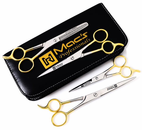 Macs Barber Scissor Hair Cutting Scissors Set Contain 4 Pcs Scissors With  Half Gold Plated 5.5